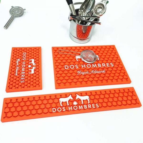 Dos Hombres Mezcal Custom Logo Anti skid Drink Beer Coffee Bartender Service Mat PVC Rubber Bar Rail Mat