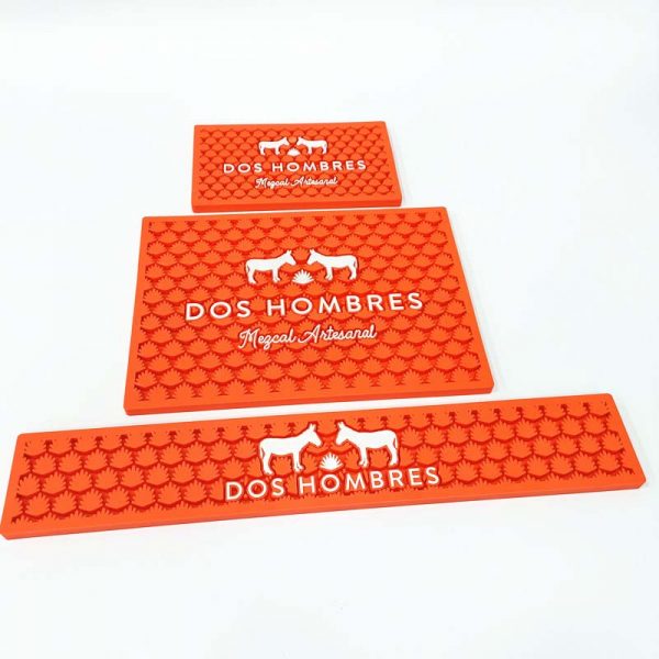 Dos Hombres Mezcal Custom Logo Anti skid Drink Beer Coffee Bartender Service Mat PVC Rubber Bar Rail Mat