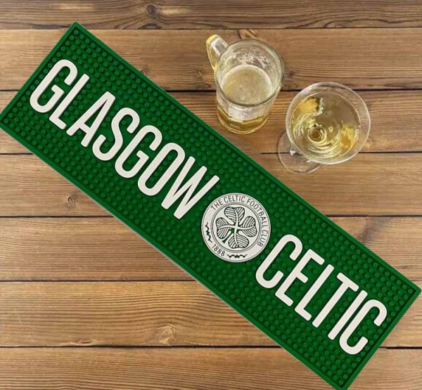 Glasgow Celtic Football Club Custom Soft PVC Pub Cocktail Spill Mat Rubber Wine Drip Mat Service Bar Mat Drink