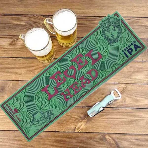 Level Head Greene King Branded Logo Pub Beer Bar Mats Rail PVC Printed Wine Drink Bar Runner Custom Rubber Spill Mat