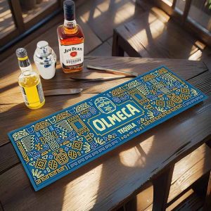 Olmeca Tequila Custom Logo Cocktail Wine Drink Drip Pub Mats Soft PVC Spill Bar Runner Rubber Rail Bar Drying Mat