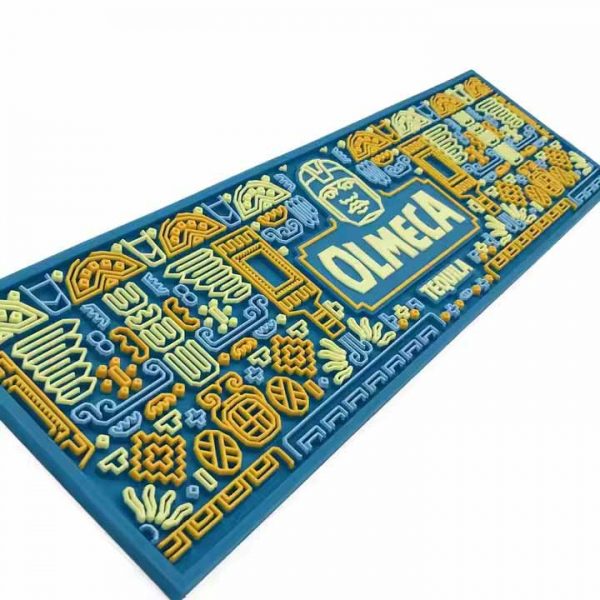 Olmeca Tequila Custom Logo Cocktail Wine Drink Drip Pub Mats Soft PVC Spill Bar Runner Rubber Rail Bar Drying Mat