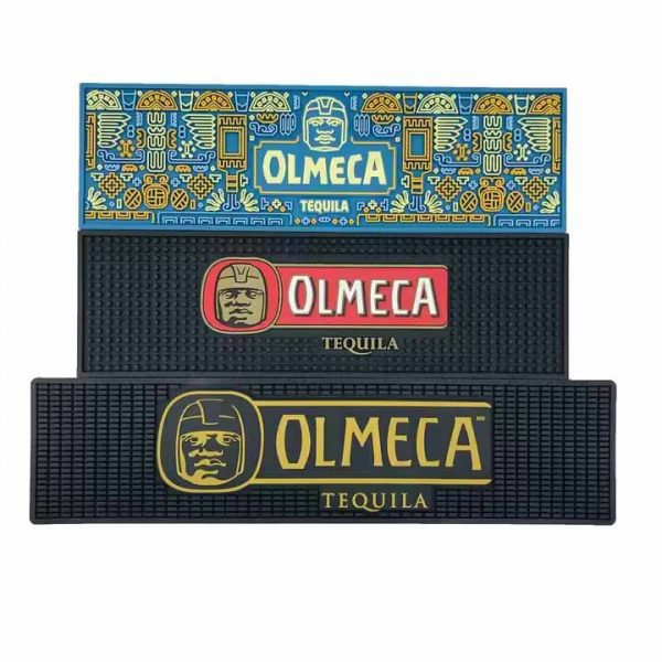 Olmeca Tequila Custom Logo Cocktail Wine Drink Drip Pub Mats Soft PVC Spill Bar Runner Rubber Rail Bar Drying Mat