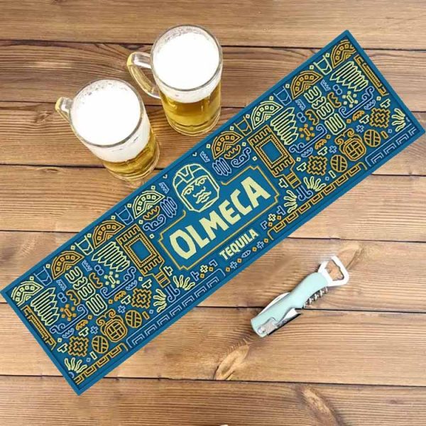 Olmeca Tequila Custom Logo Cocktail Wine Drink Drip Pub Mats Soft PVC Spill Bar Runner Rubber Rail Bar Drying Mat